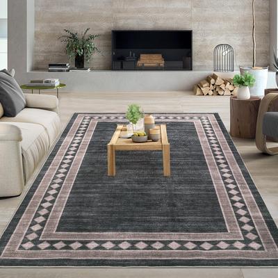 Garvee Washable Modern Small Grid Bordered Area Rug
