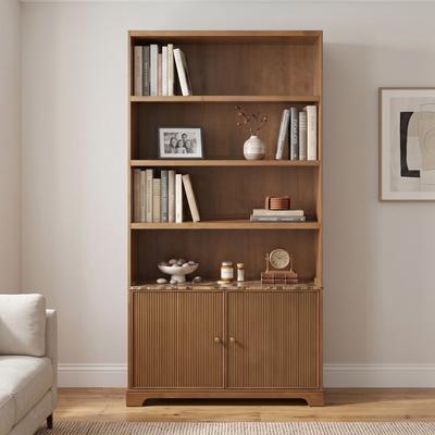 Ostweer Tall Bookcase Storage Cabinet with Fluted Double Doors, Freestanding Display Cabinet Hallway Cabinet