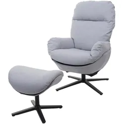 Relaxsessel + Hocker MCW-L12, Fernsehsessel Sessel Schaukelstuhl Wippfunktion, drehbar, Metall Stoff/Textil ~ hellgrau