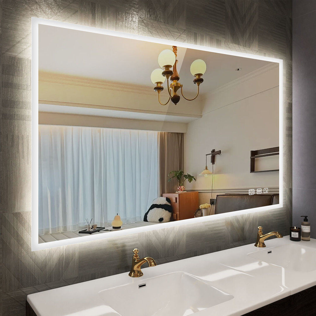 S·BAGNO Wall-Mounted Bathroom Mirror with Lights, Fog-free, Inside Bluetooth Speaker 100cm H x 70cm W