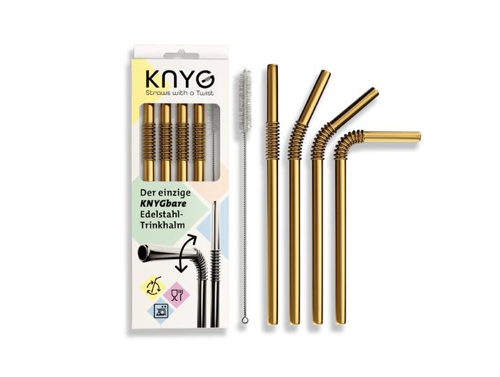 Edelstahl Trinkhalme Biegbar Gold 4er Set 22cm