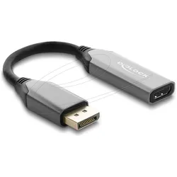 Delock Aktiver DisplayPort 1.4 zu HDMI Adapter 8K mit HDR Fu (DisplayPort, HDMI), Video Adapter, Grau, Schwarz