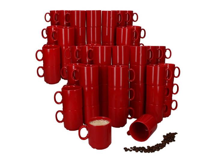 MamboCat Becher 96er Set Event Kaffeebecher 250ml rot Porzellan-Tassen stapelbar, Porzellan