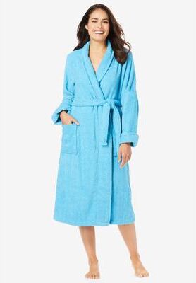 Plus Size Women's Short Terry Robe by Dreams & Co. in Paradise Blue (Size L)