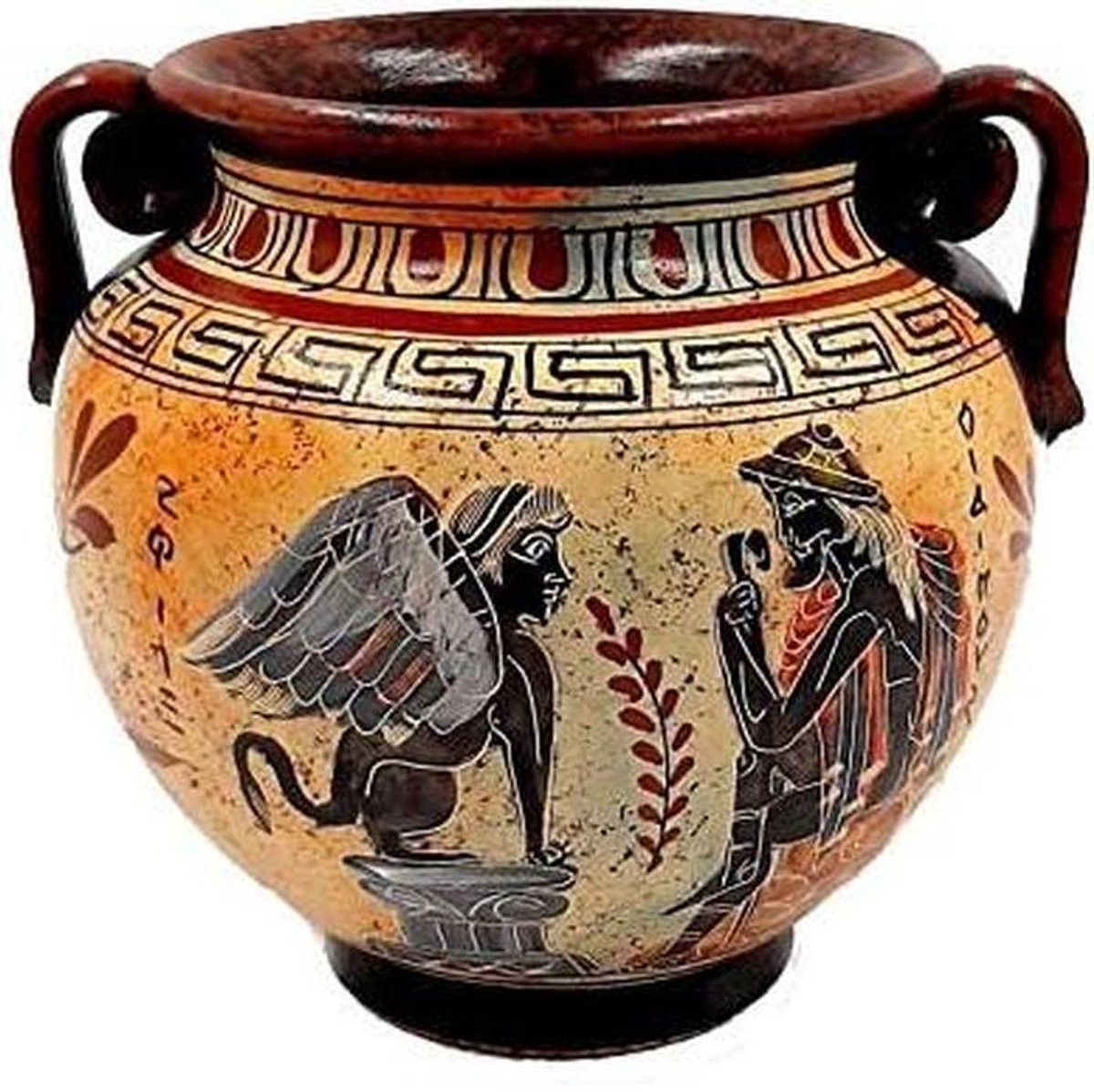 Handgemaakte Griekse Krater Vaas Decoratie Display - Veelkleurig - Hoogte: 15 cm