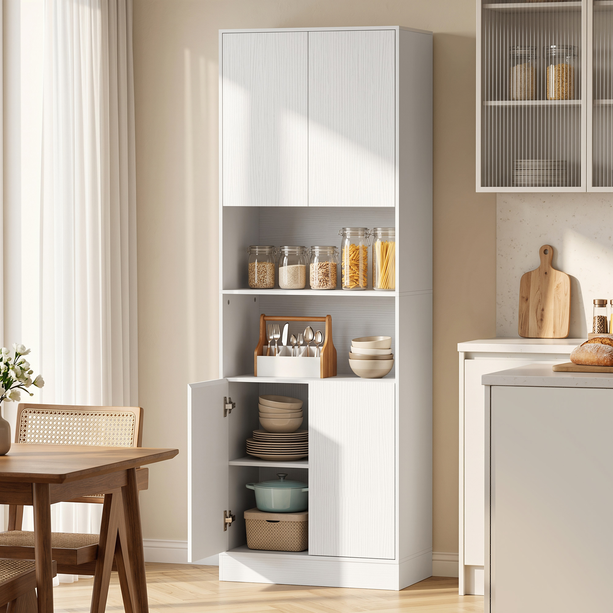 Homcom Credenza Dispensa da Cucina 170 cm con Mensola Regolabile, Bianco   Aosom Italy