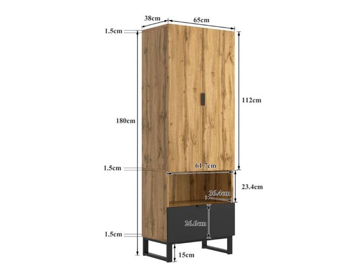 Vestiaire-1p. 1 tiroir 1 compartiment avec étagères réglables avec tringle à vêtements