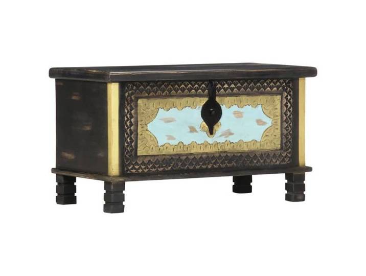 SALE 2026 Coffre Extérieur Charge de 150 KG Noir - Coffre de rangement Noir 80x40x45cm Bois de manguier massif 18.6 Kg 182626