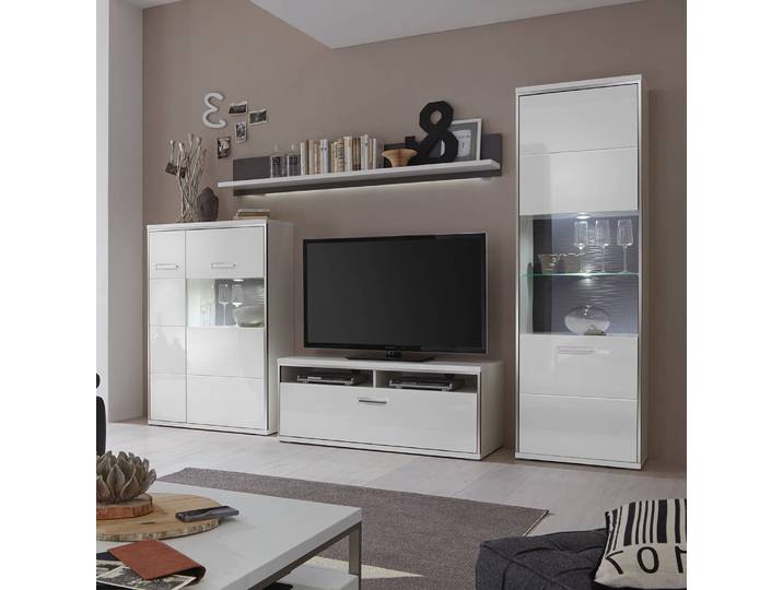 TV-Lowboard MDF Mitteldichte Holzfaserplatte , foliert Rahmen: Metall Weiß 124 x 41cm