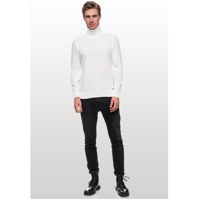 Rollkragenpullover RUSTY NEAL, Herren, Gr. L, weiß, 70% Polyacryl, 30% Baumwolle, unifarben, normal, hoch geschlossener Ausschnitt, Pullover Rollkragenpullover, in stilvollem Feinstrick