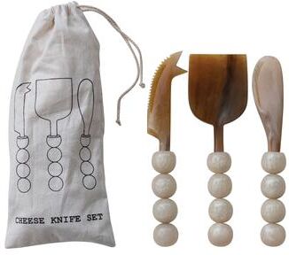 Storied Home "Buffalo Horn Cheese Knives with Marbled Resin Ball Handles in Printed Drawstring Bag - 6.75""L x 2.0""W x 1.0""H"