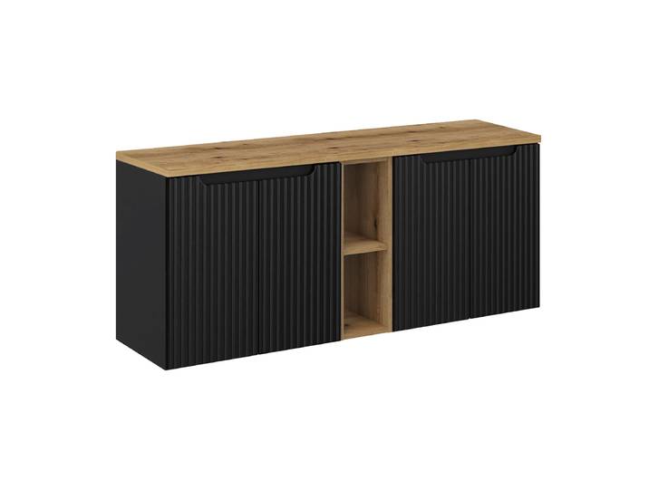 Meuble sous-vasque 140cm 4 portes 2 niches Riva Noir et Bois