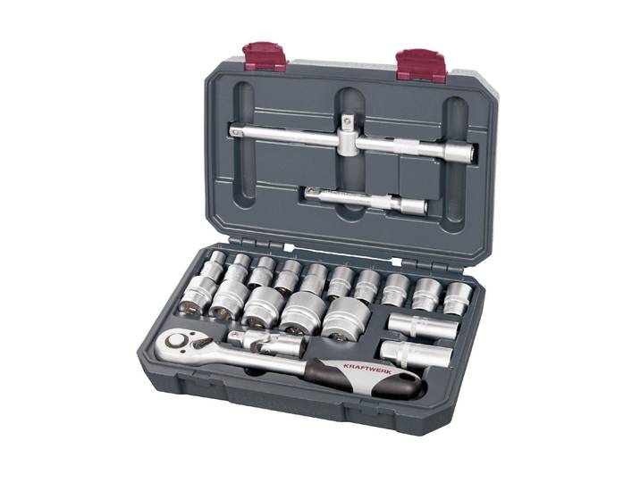 Steckschlüssel KRAFTWERK Steckschlüssel-Set Basic-Line 1/2 Zoll, 22-teilig , silber (silberfarben), B:21,5cm H:7,5cm L:29,5cm, Stahl, Schraubenschlüssel, Steckschlüssel