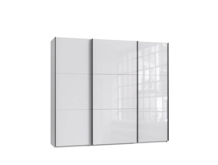 Schwebetürenschrank Kleiderschrank 3-türig 250 cm Vollausstattung Glasfront Weiß / 22030