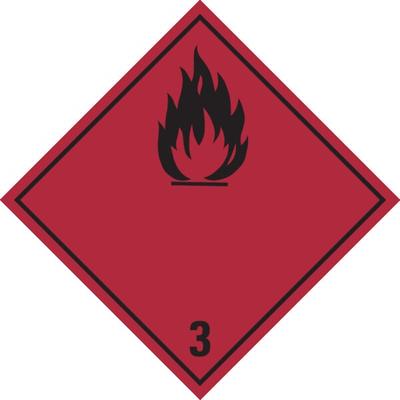 Gefahrzettel, Gefahrgutklasse 3 - Entzündbare flüssige Stoffe (rot/schwarz) - 150x150 mm Folie selbstklebend