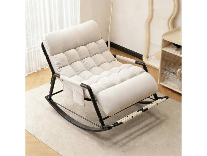 TINGMIAN Einzelsitz-/Doppelsitz-Schaukelstuhl Gepolsterter Lounge-Sessel Mit Seitentaschen Und Drehbarer Massagerolle,for Wohnzimmer, Schlafzimmer, Abnehmbares Kissen(A,Double Seat)