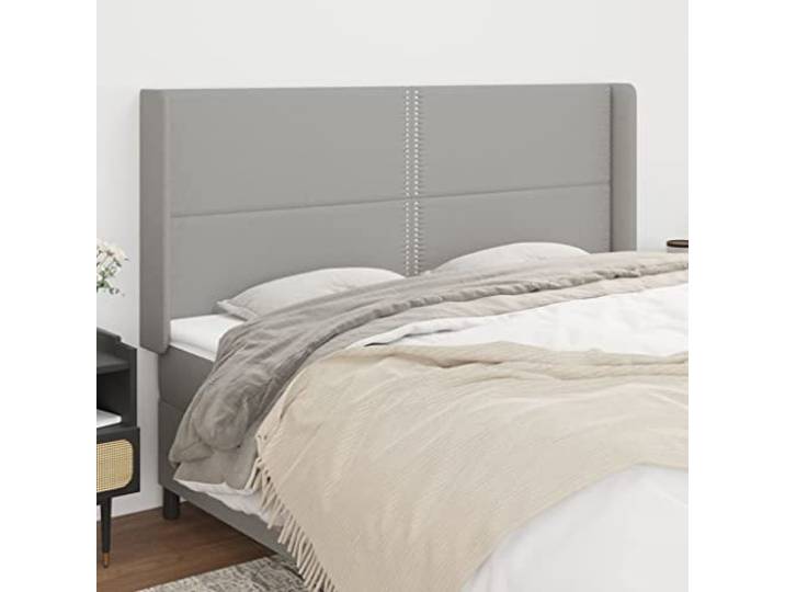 KTHLBRH Kopfteil in Hellgrau aus klassischem Stoff mit Beinen aus massivem Lärchenholz und verstellbarer Höhe zur Unterstützung des Rückens, elegantes Design und Material