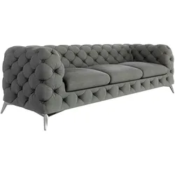 CHESTERFIELD-SOFA 3-Sitzer Laura Grau Samt
