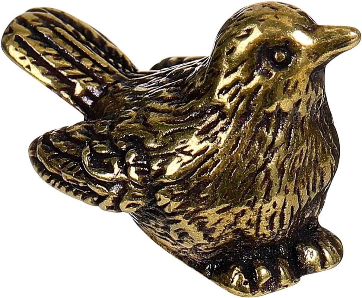 Vintage Messing Spatz Beeldje - Decoratieve Vogelfiguur voor Thuis en Kantoor