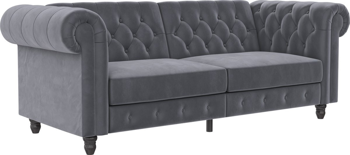 Felix 3-Zits Slaapbank met Verstelbare Rugleuning - Antraciet Velours - Breedte: 236 cm