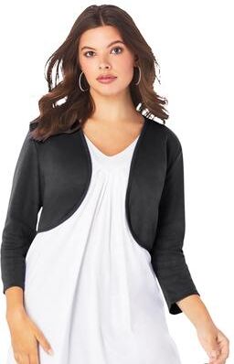 Plus Size Women's Bolero Cardigan with Three Quarter Sleeves by Roaman's in Black (Size 1X) Shrug