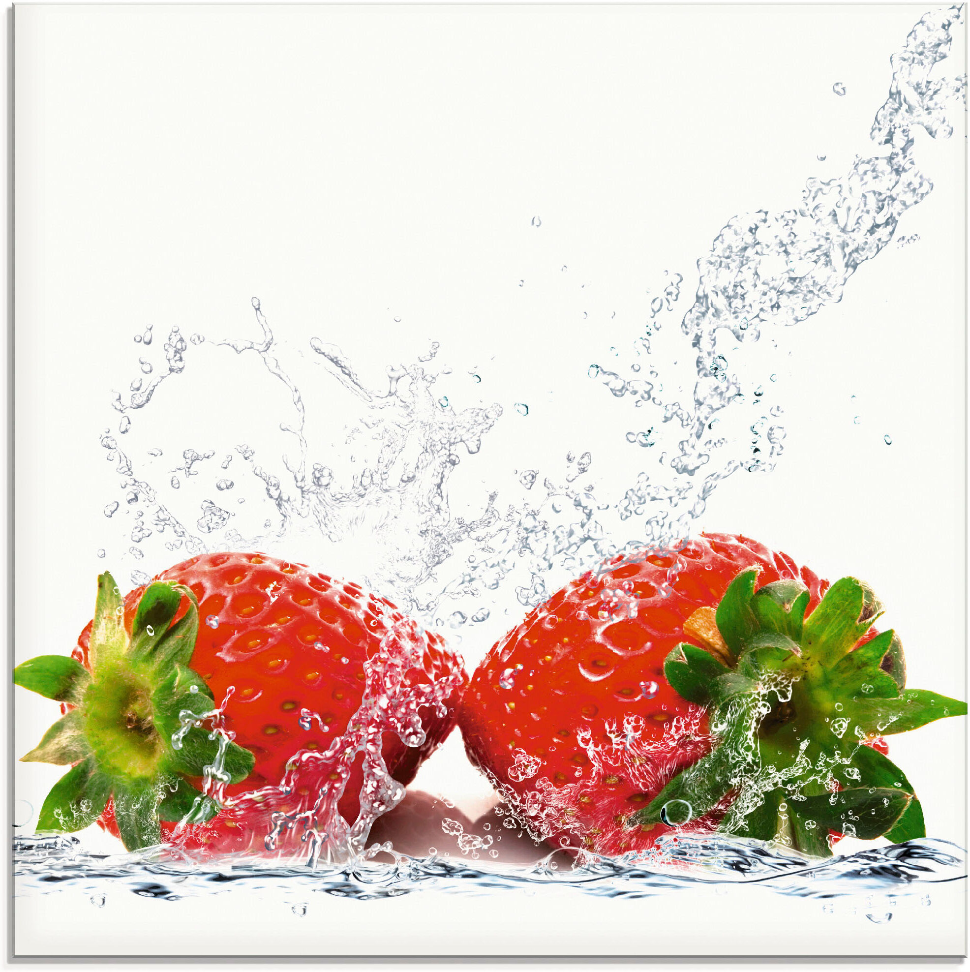 Glasbild ARTLAND "Erdbeeren mit Spritzwasser", rot (farbe bild(er): rot), B:40cm H:40cm, Bilder, Glasbild, in verschiedenen Grössen farbe bild(er): rot B/H/T: 40cm x 40cm, Glasbild Lebensmittel, 1 Stk.