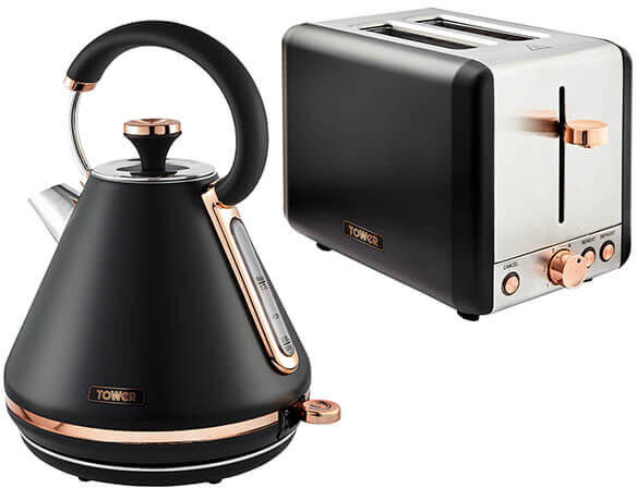 Tower Cavaletto Pyramid Kettle and 2 Slice Toaster Set Black