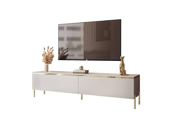 Lookway TV-Schrank Aurora Kaschmir Matt 180 cm Hängeschrank Oder Auf Füßen Gold Dekorative Leiste Mit LED-Option Modernes Wohnzimmermöbel (ohne LED Beleuchtung, Stehend-gerade Gold Chrom Beine)