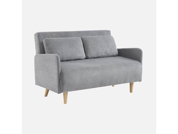 Skandinavisches 2-Sitzer-Sofa mit hellgrauem Cordbezug, Holzfüßen und verstellbarer Rückenlehne - Panam