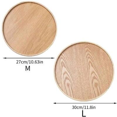 Uplift Essentials Round Wooden Serving Tray For Home And Kitchen light Wood M L