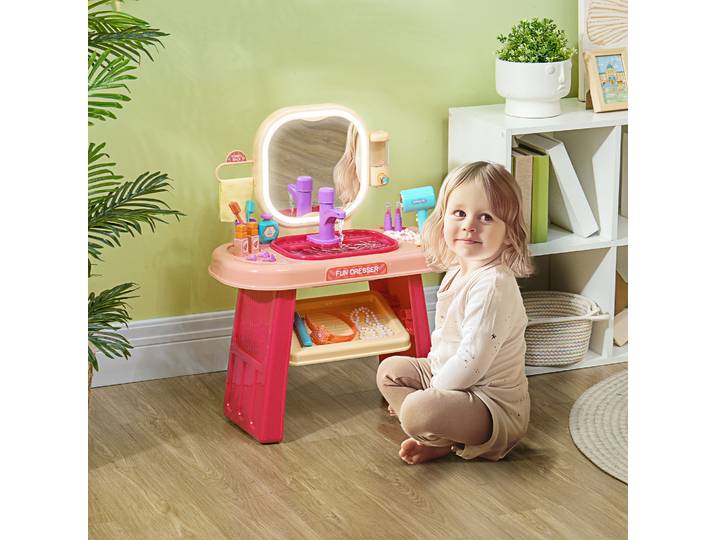 AIYAPLAY Coiffeuse Enfant 23 PCS avec Miroir LED et Musique Rose