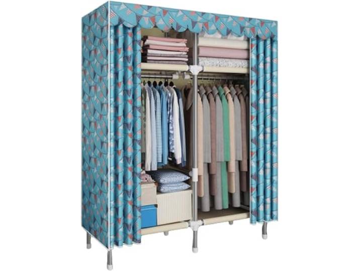 LoiYtrd Stahlstoff-Kleiderschrank, platzsparend, tragbar, Schlafzimmer(Blue-110cm/43in)