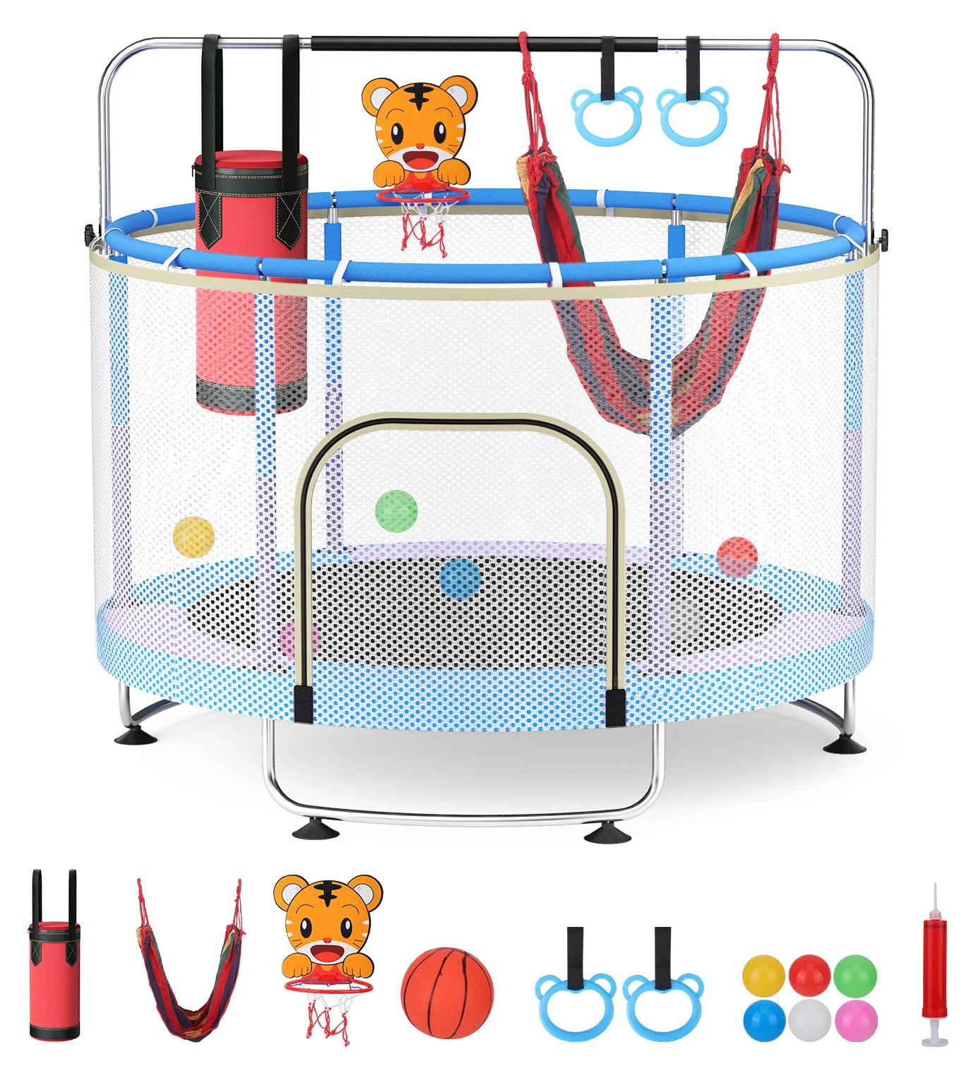 Kindertrampolin - Kleinkindertrampolin - Verstellbar - Schutznetz - Sandsack - Ringe - Blau