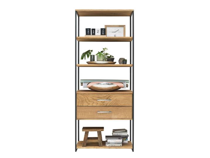 Regal mit Schubladen 80x198cm 'Lissabon' Wildeiche Stahl schwarz