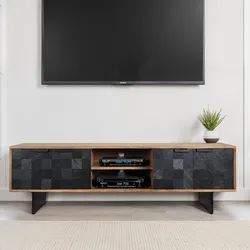 Lowboard FineBuy TV Board Akazie Massivholz 150 cm mit Steinoptik Fronten Groß