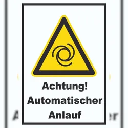 HB-Druck Achtung Automatischer Anlauf A5 Rückseite selbstklebend Schild