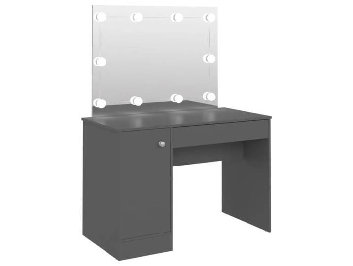 Coiffeuse - GAROSA - Table de maquillage LED - 110x55x145 cm - MDF Gris - Miroir inclus