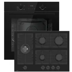 Gasline GB850-FIB Schwarz Gas Einbaubackofen Gasherd Umluft 69 L mit Gaskochfeld 70cm  mit 5 Brennern LPG/ERDGAS