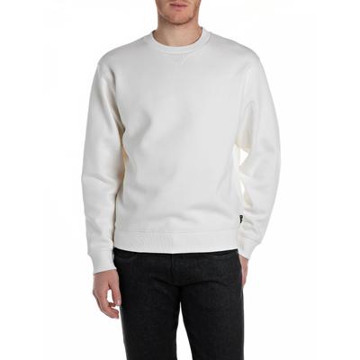 Sweatshirt REPLAY, Herren, Gr. XXL, weiß (natural weiß), Sweatware, Obermaterial: 80% Baumwolle, 20% Polyester, unifarben, regular fit normal, Rundhals, Rippbündchen, Sweatshirts Sweatshirt, mit V-Einsatz am Halsausschnitt