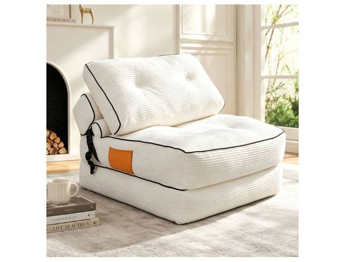 Canapé pliable convertible en lit d'appoint velours côtelé blanc mousse livrée compressé