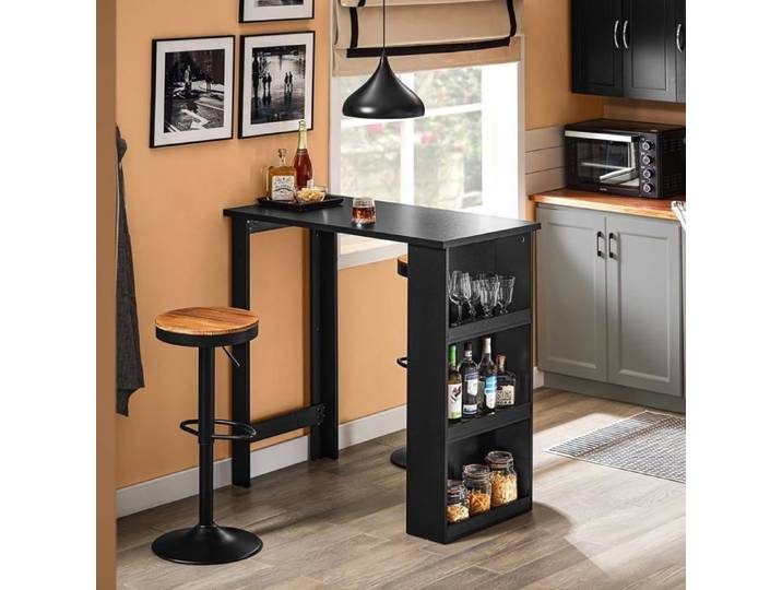 Table de Bar SoBuy Mange Debout avec 3 Étagères Rangement Latéral Table Haute Cuisine Salon Petits Espaces Noir 112x57x106cm