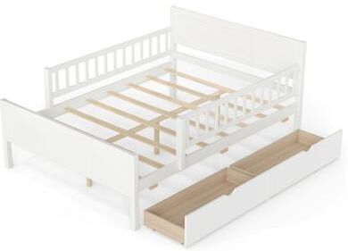 Costway Full Size Bed Frame with Detachable Guardrails White