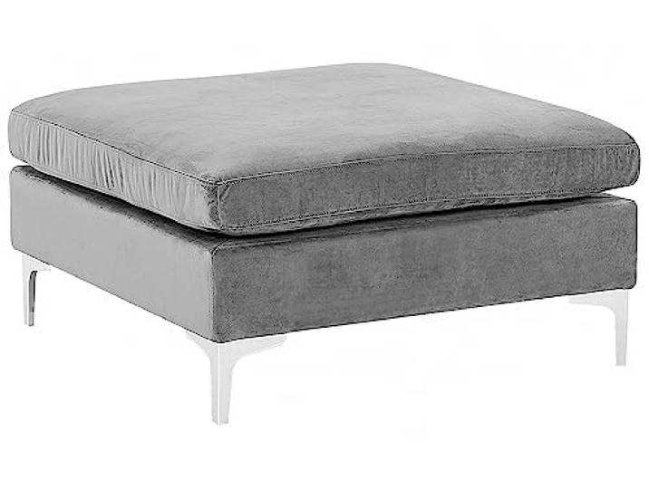 Beliani Ottomane Samtstoff Grau mit Metallbeinen Silber quadratisch Glamour Stil Evja