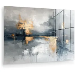 ACRYLGLASBILD Kunst - Grau - Gold - Abstrakt Room Decor 90x60 cm