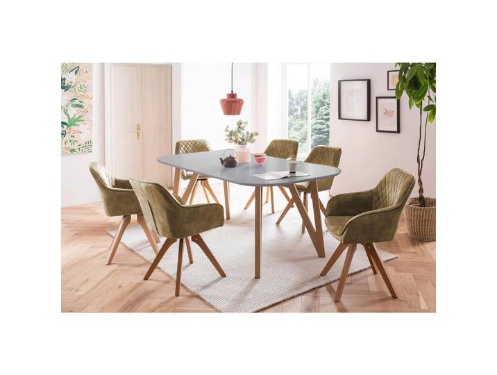 Tischgruppe, Grau & Grün, 90x76x180 cm, Holz, Oval, Modern, Livetastic
