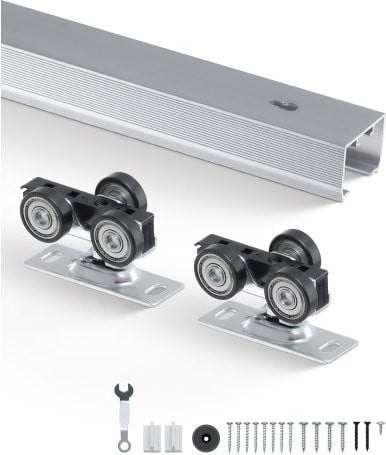 VEVOR Schuifdeur Hardware Kit, Aluminium, Zilver, Rail lengte: 144,1 cm, Geschikt voor deuren van 61,0 tot 76,2 cm breed, Draagvermogen: 100 kg