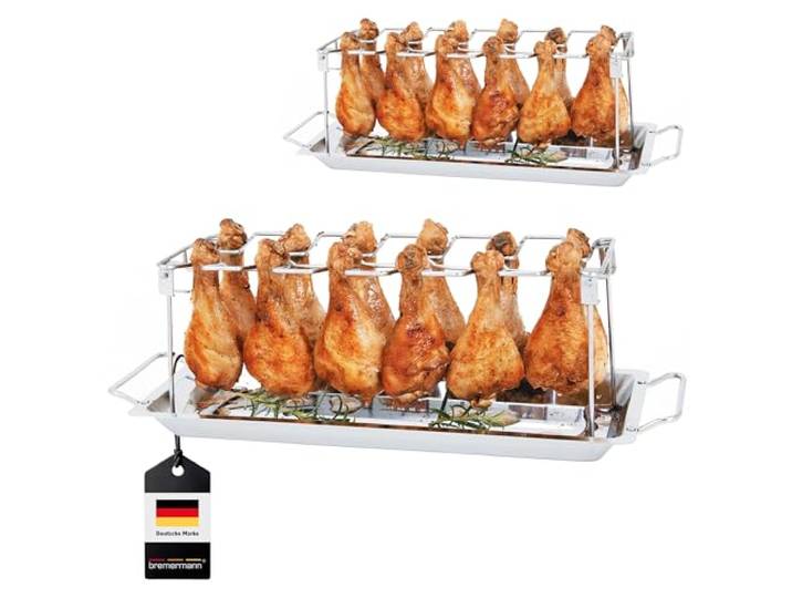 bremermann Hähnchenschenkel-Halter für 12 Keulen oder Chicken Wings, aus Edelstahl, klappbar (inkl. Auffangschale) (2)