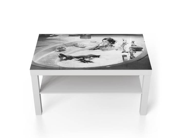DEQORI Glastisch weiß groß 90x50 cm Motiv Bad der Eleganz ausgefallener Beistelltisch aus Glas Hochglanz Couchtisch fürs Wohnzimmer moderner Couch Tisch mit Design
