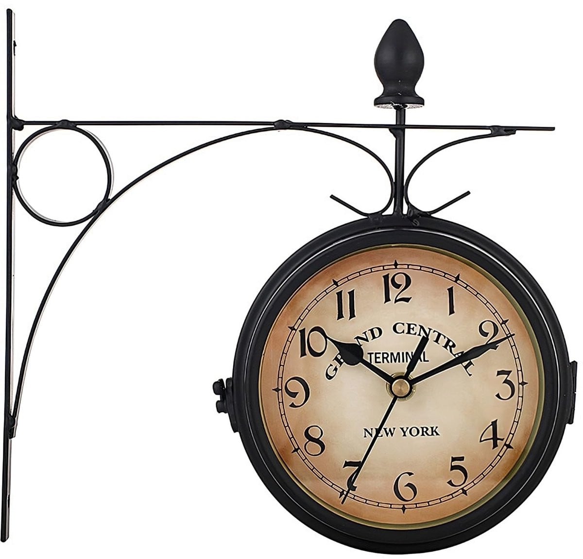 SnelShoppen Dubbelzijdige Stationsklok - Retro Wandklok van Zwart IJzer - Weerbestendige Vintage Buitenklok met Houder