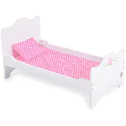 Moni Puppenbett PH12B019 aus Holz, Maße 48 x 32 x 30 cm, Kissen und Unterlage weiß